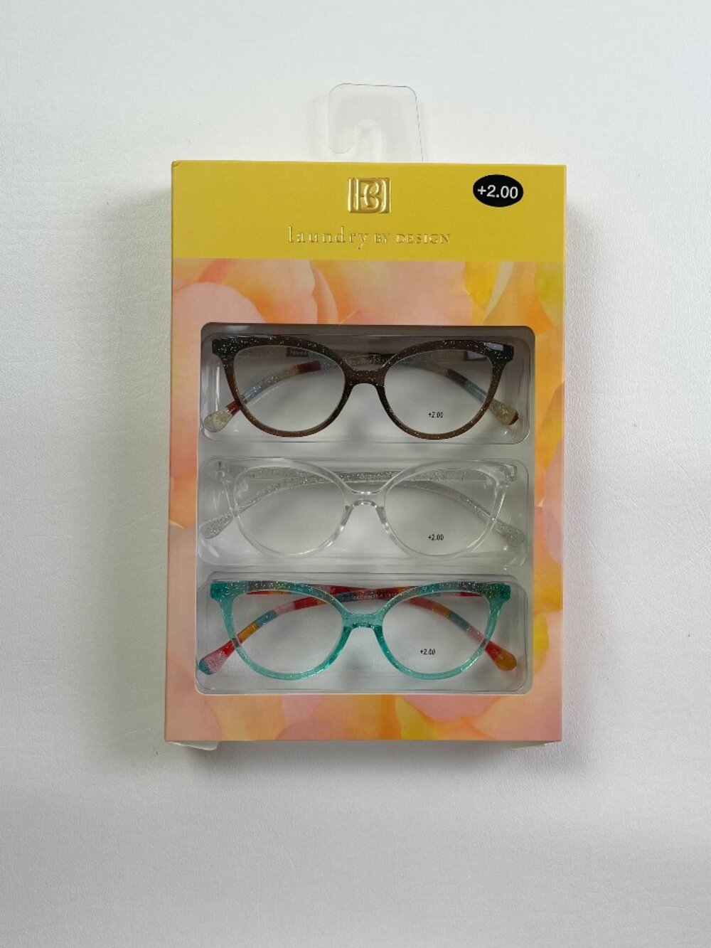 Laundry by Design 3 Pack Reading Glasses +2.00 Brown Clear Aqua Glitter New